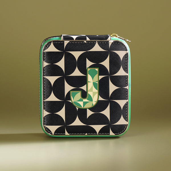 Black & Green J Faux Leather Jewellery Box