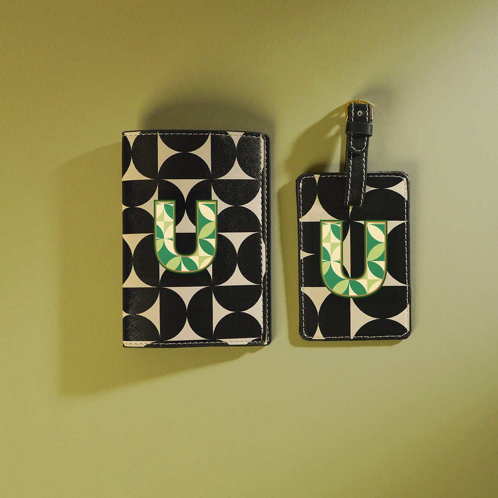 Set of 2 Black & Green U Passport Holder & Luggage Tag