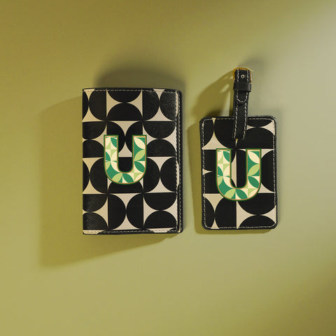 Set of 2 Black & Green U Passport Holder & Luggage Tag