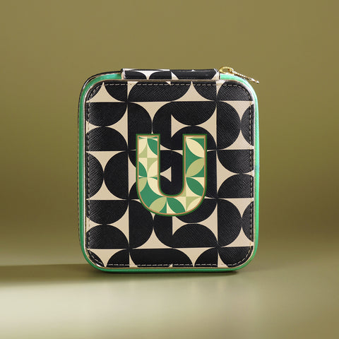 Black & Green U Faux Leather Jewellery Box