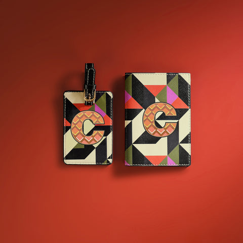 Set of 2 Orange & Pink C Passport Holder & Luggage Tag