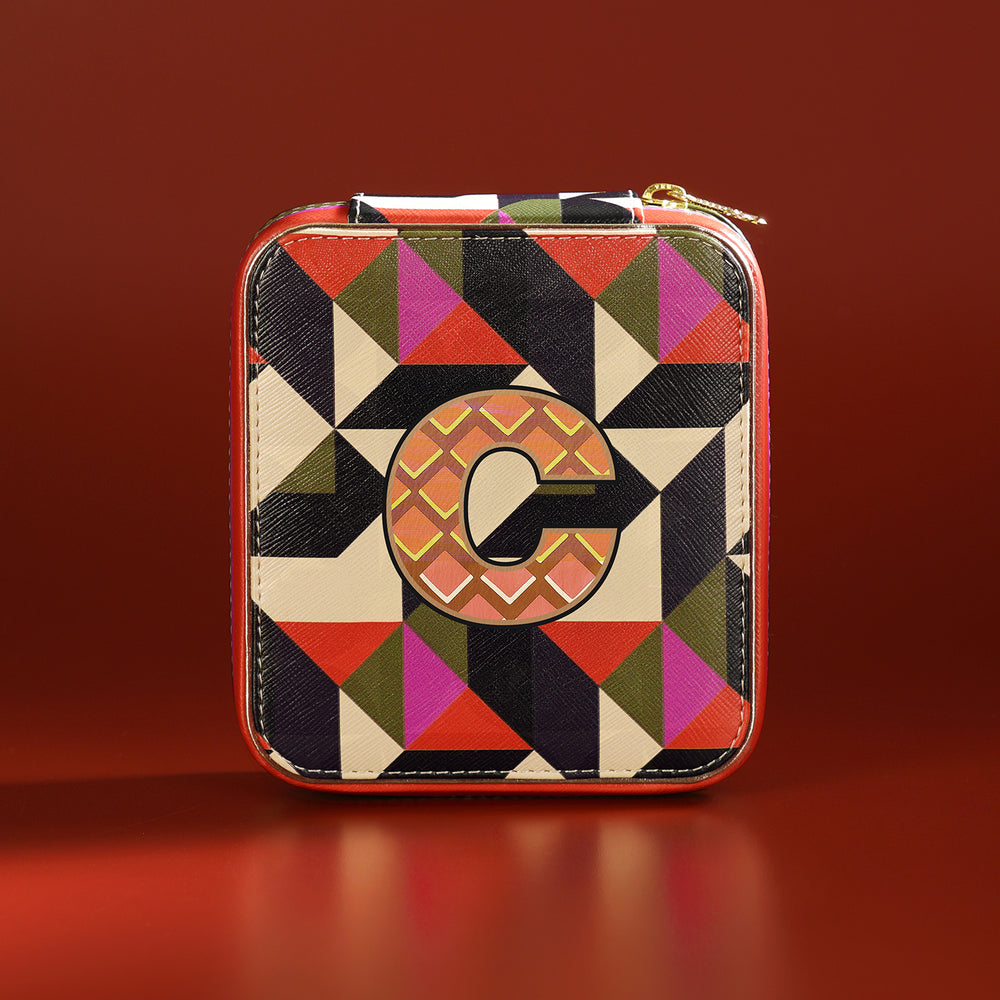 Orange & Pink C Faux Leather Jewellery Box