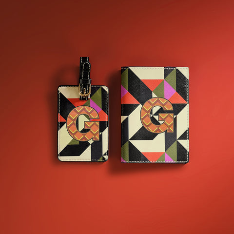 Set of 2 Orange & Pink G Passport Holder & Luggage Tag
