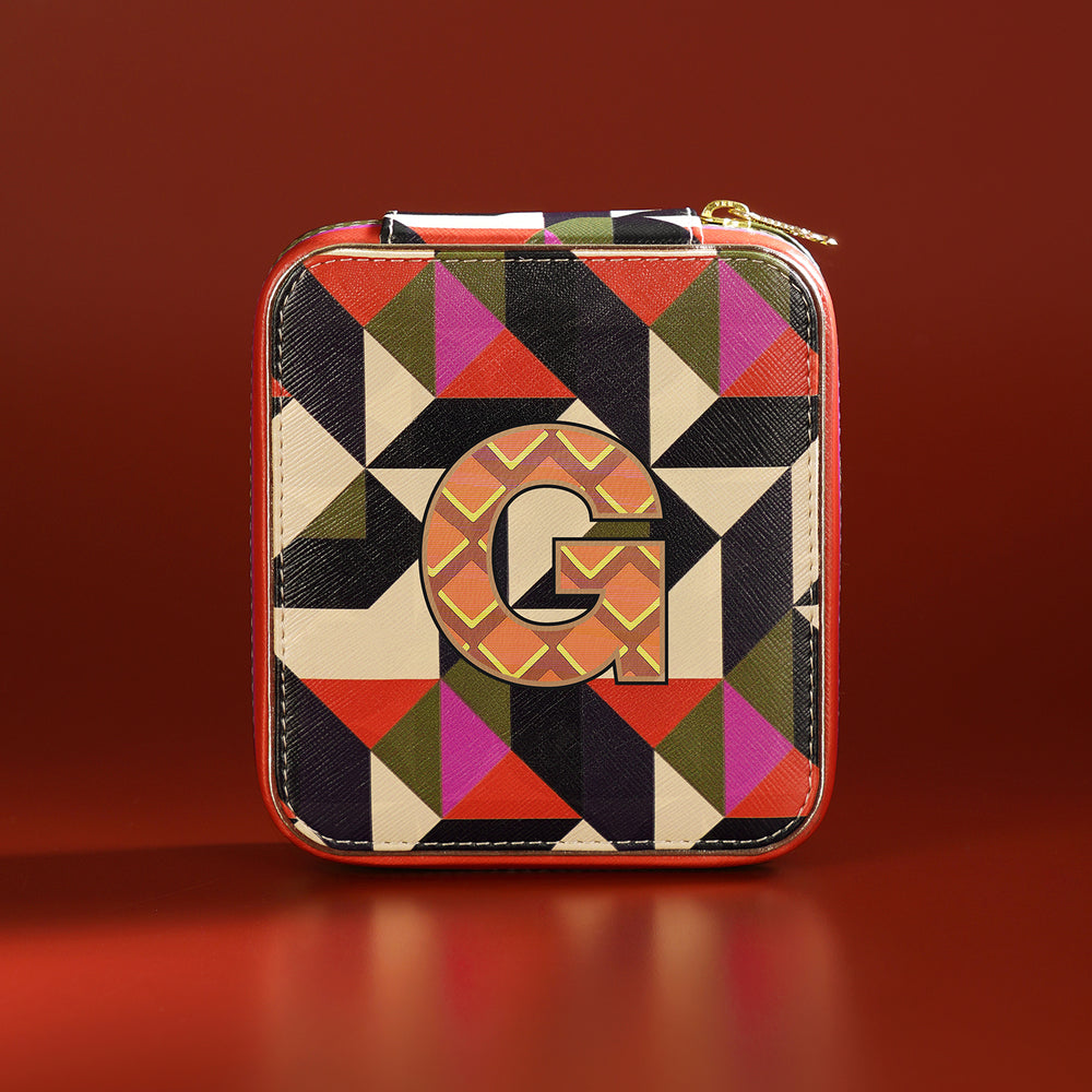 Orange & Pink G Faux Leather Jewellery Box