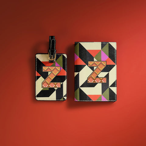 Set of 2 Orange & Pink Z Passport Holder & Luggage Tag