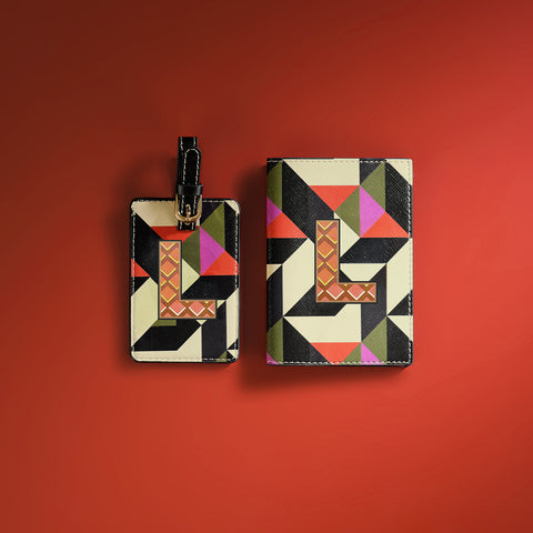 Set of 2 Orange & Pink L Passport Holder & Luggage Tag