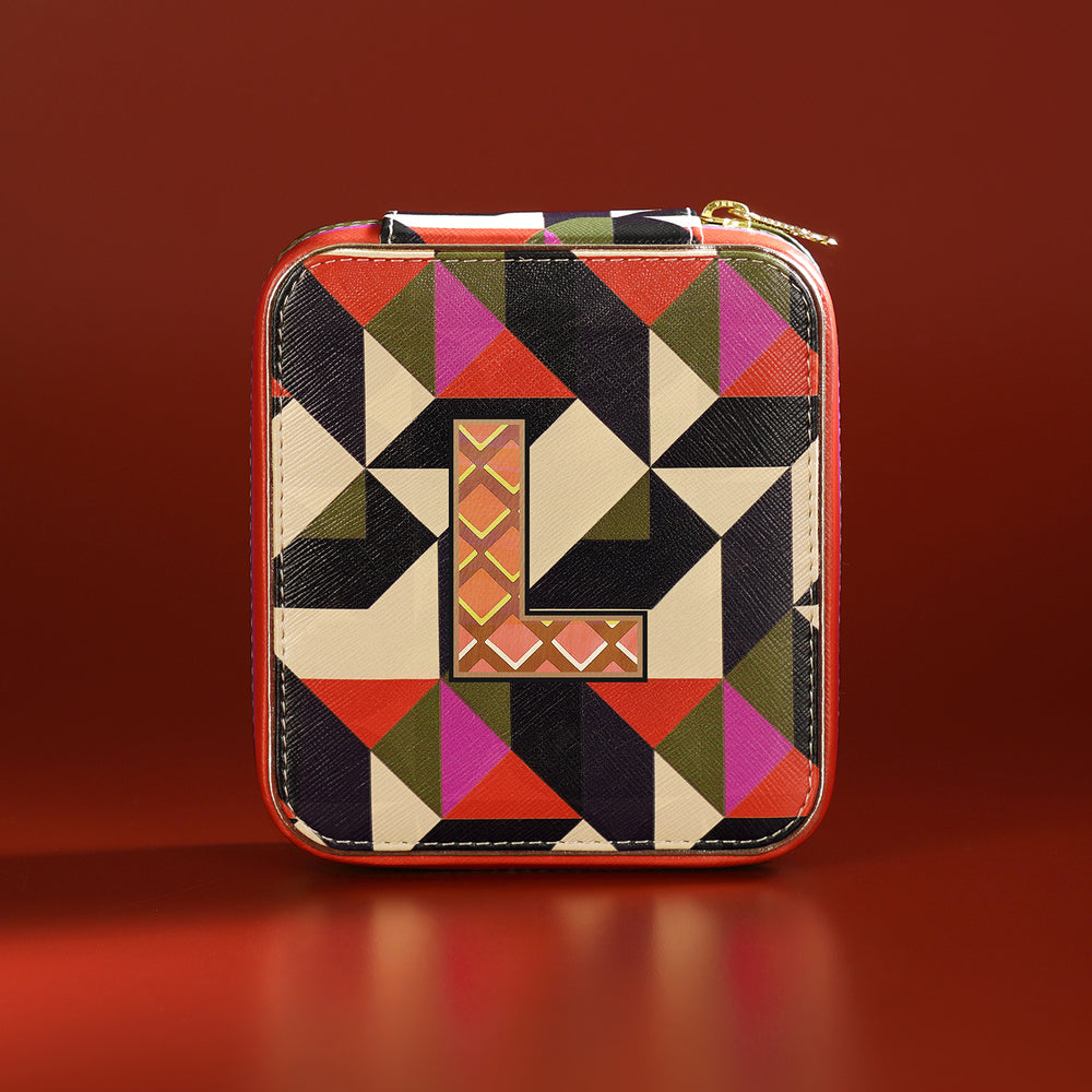 Orange & Pink L Faux Leather Jewellery Box