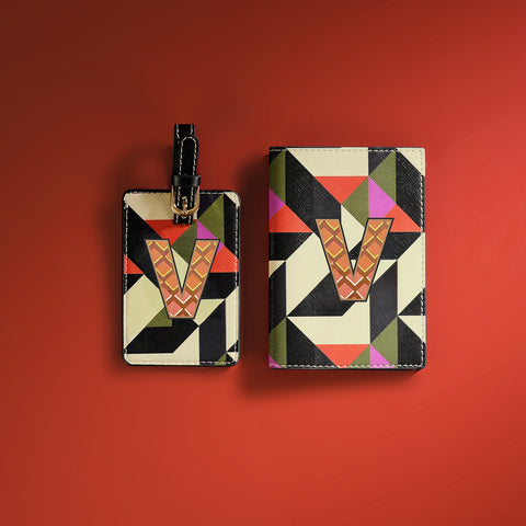 Set of 2 Orange & Pink V Passport Holder & Luggage Tag