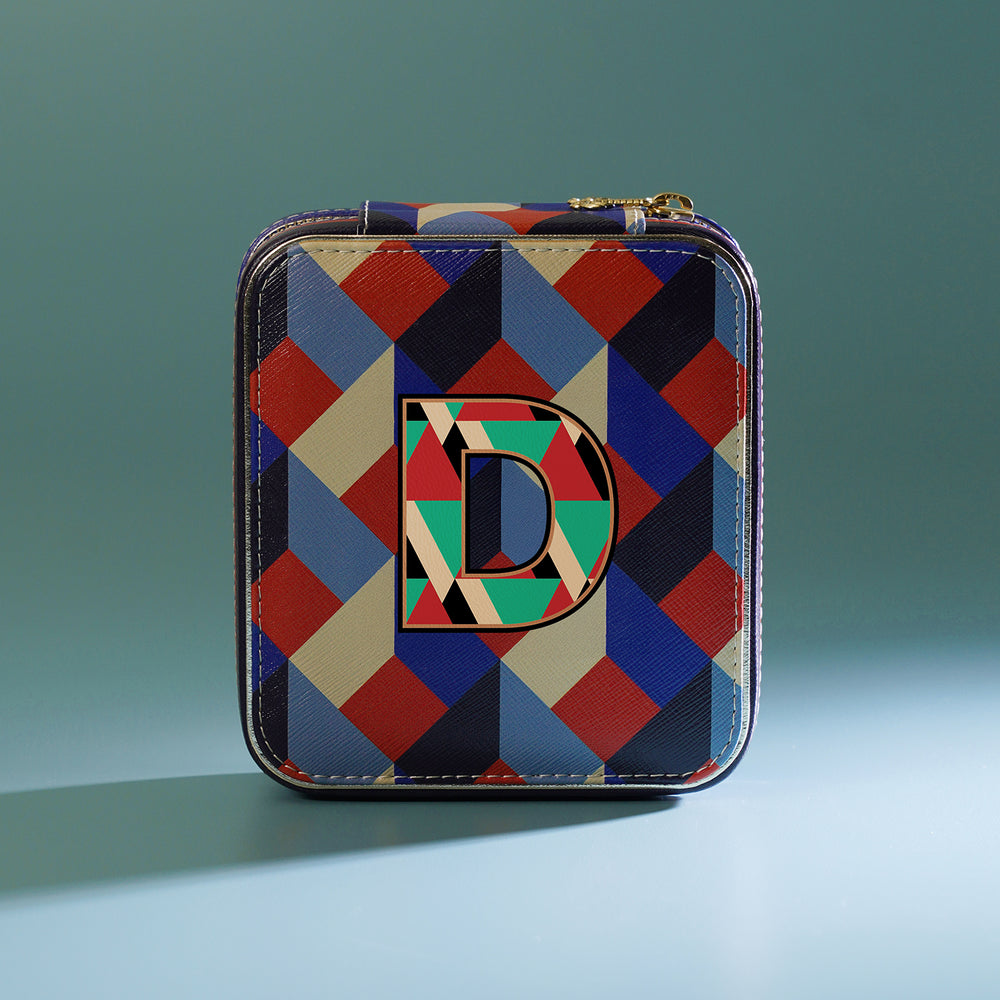 Blue & Peach D Faux Leather Jewellery Box