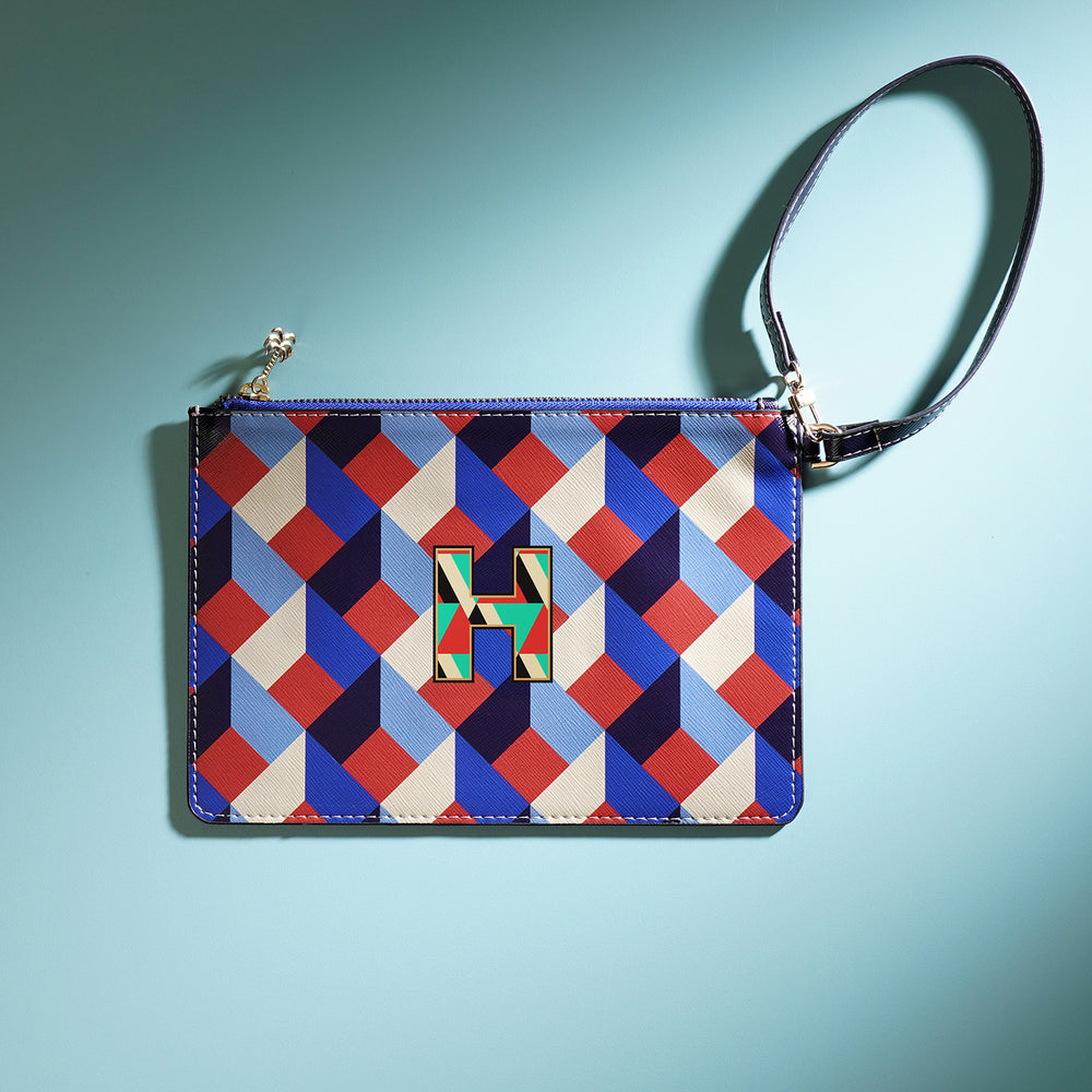 Blue & Peach H Flat Travel Pouch