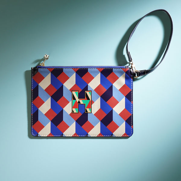 Blue & Peach H Flat Travel Pouch