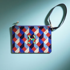 Blue & Peach H Flat Travel Pouch