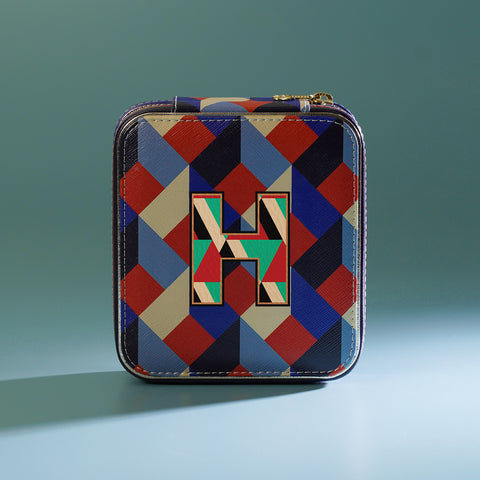 Blue & Peach H Faux Leather Jewellery Box