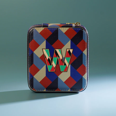 Blue & Peach W Faux Leather Jewellery Box