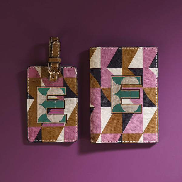 Set of 2 Pink & Green E Passport Holder & Luggage Tag