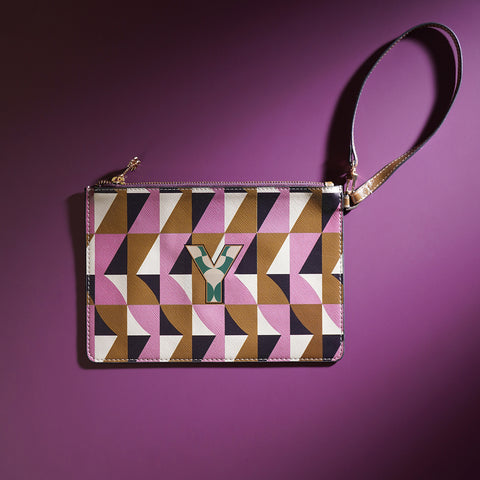 Pink & Green Y Flat Travel Pouch