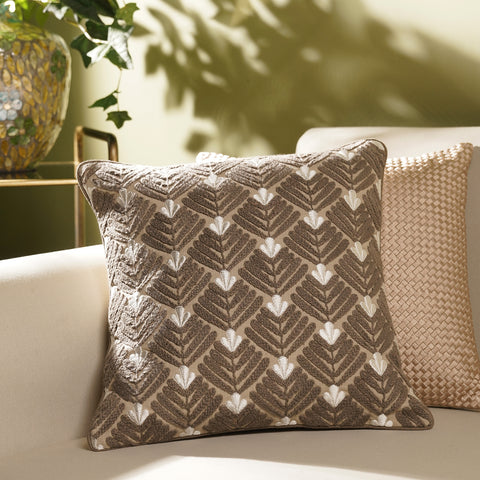 Beige Dori Embroidery Square Cushion Cover