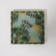 Set of 4 Green Como Printed Faux Leather Square Coasters