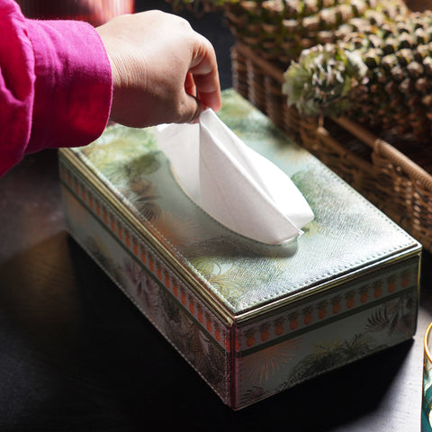 Green Como Printed Faux Leather Tissue Box
