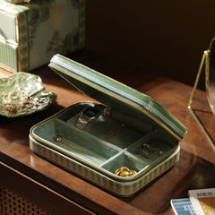 Green Como Printed Faux Leather Travel Jewellery Box