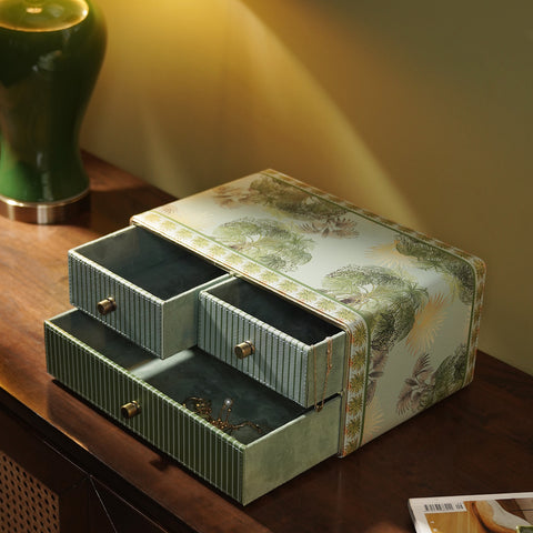 Green Como Printed Faux Leather Drawer Organizer