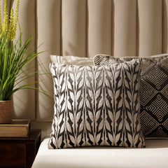 Brown Off White Embroidered Square Cushion Cover