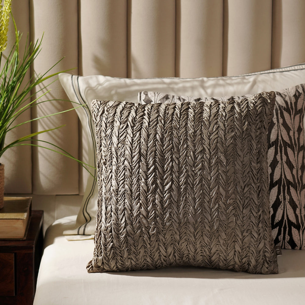 Beige Ruched Square Cushion Cover