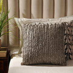 Beige Ruched Square Cushion Cover