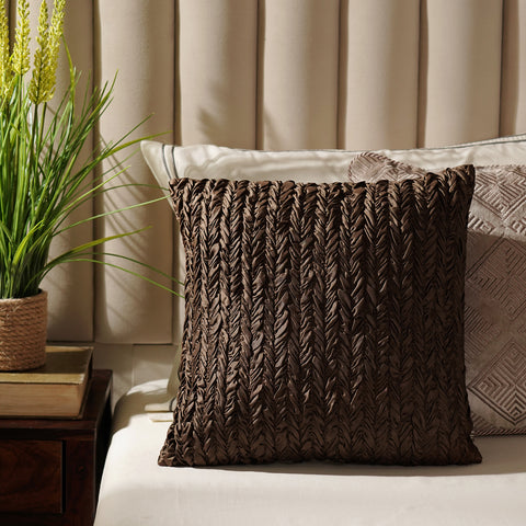Brown Ruched Square Cushion Cover