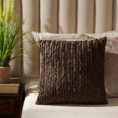 Brown Ruched Square Cushion Cover