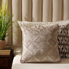 Beige Geometric Embroidered Cushion Cover