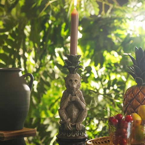 Grey Green Polyresin Monkey Candle Holder