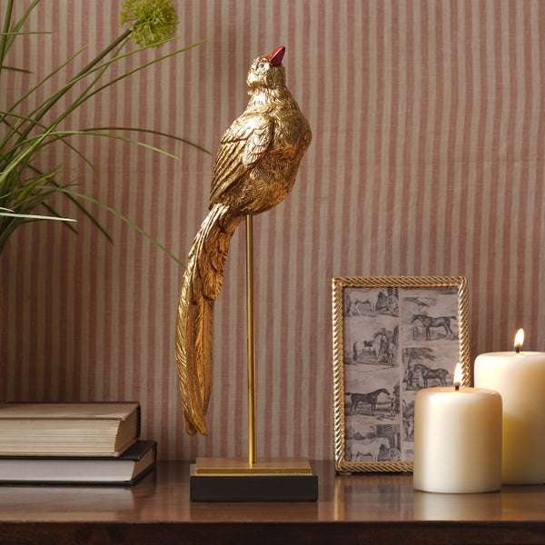Gold Polyresin Bird Figurine with Stand