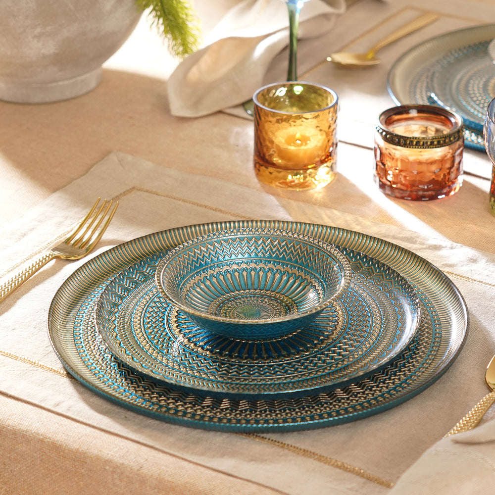 Set of 2 Blue Embellished Small Glass Bowls