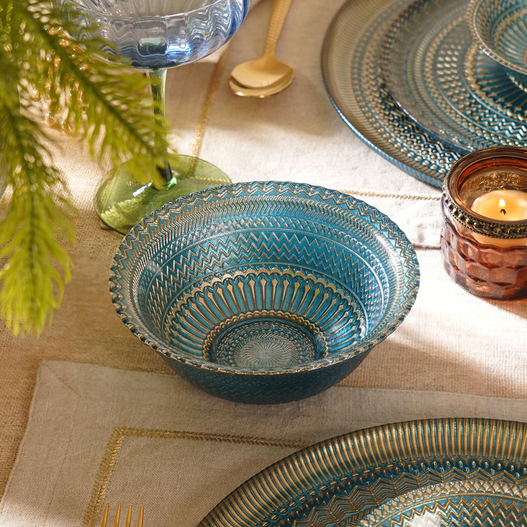 Set of 2 Blue Embellished Glass Side Bowls