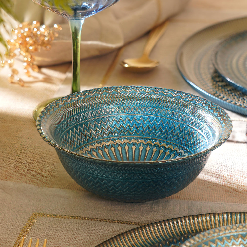 Set of 2 Blue Embellished Glass Side Bowls