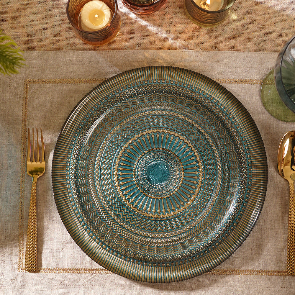 Set of 2 Blue Embellished Glass Dessert Plates