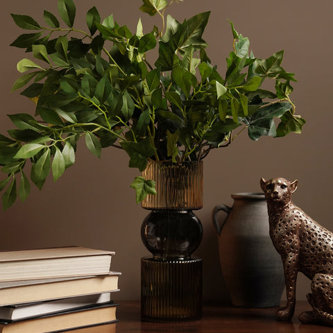 Amber 3 Tone Geometric Ribbed Glass Vase