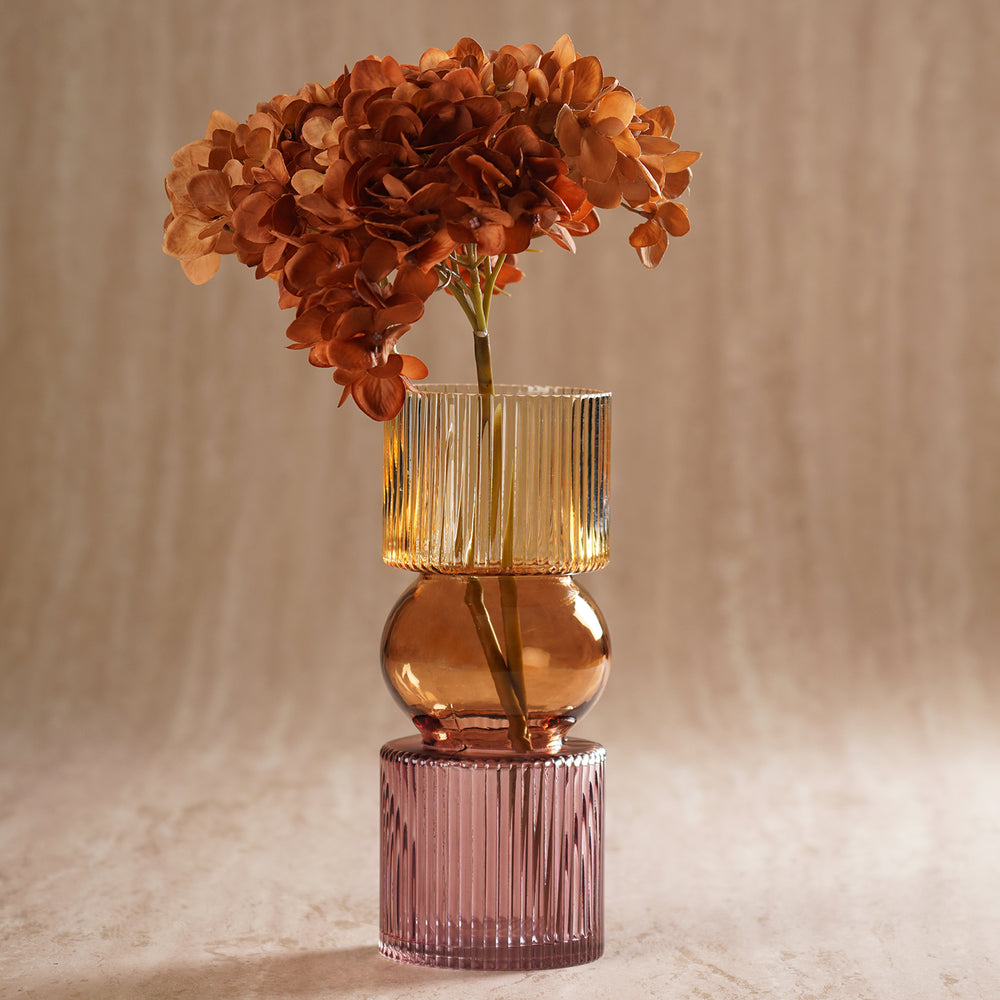Amber 3 Tone Multi Shaped Ribbed Glass Vase