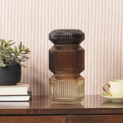 Brown 3 Tone Geometric Ribbed Glass Vase