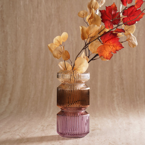 Ambet 3 Tone Geometric Ribbed Glass Vase