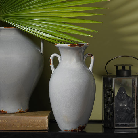 Grey Rustic Ceramic Vase with Two Handles