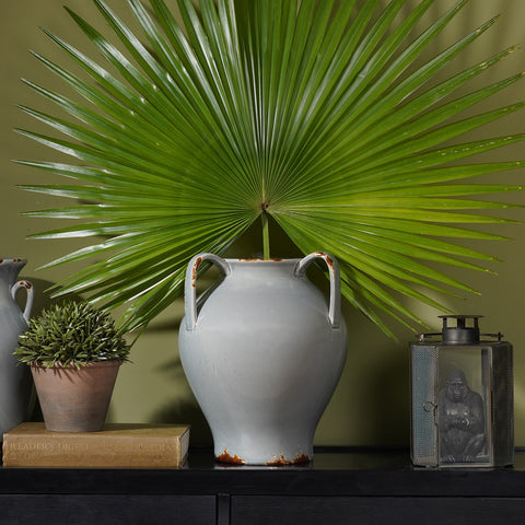 Grey Rustic Ceramic Vase with Three Handles