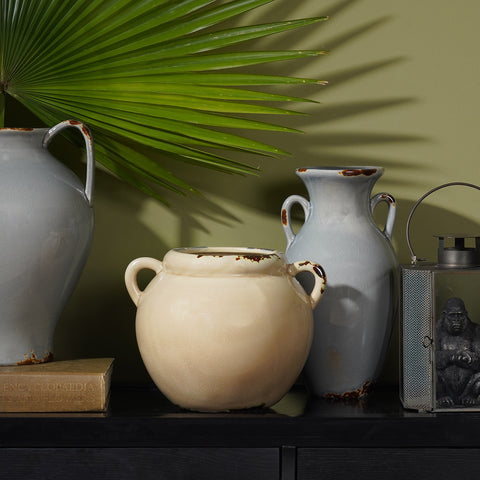 Beige Rustic Ceramic Vase with Two Handles