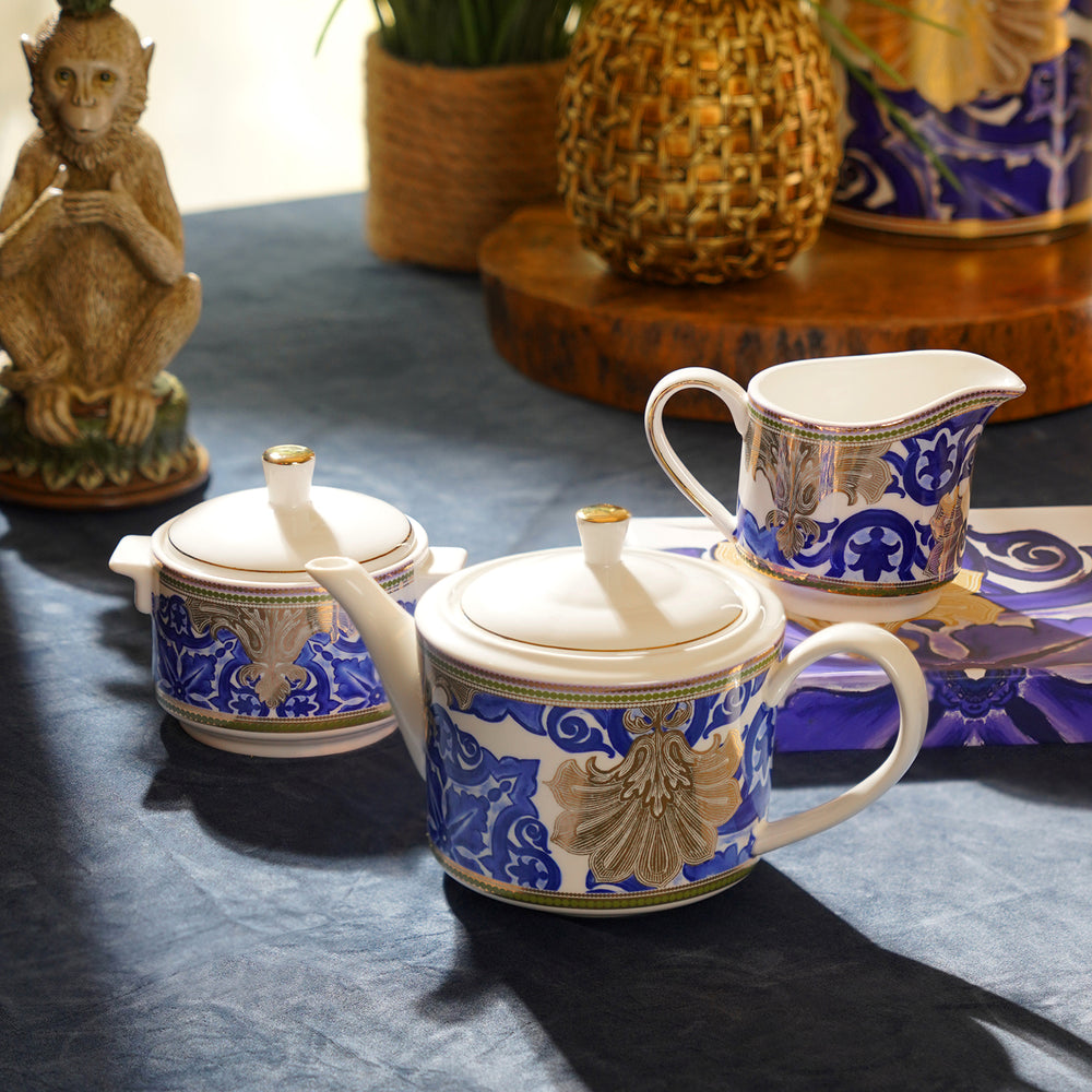 Set of 3 Blue & Ivory Amalfi Print Tea Set