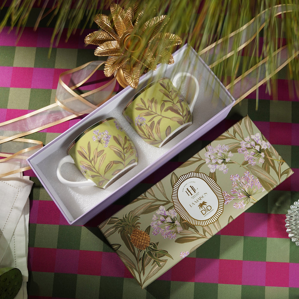 Set of 2 Green Pineapple Print Coffee Mugs