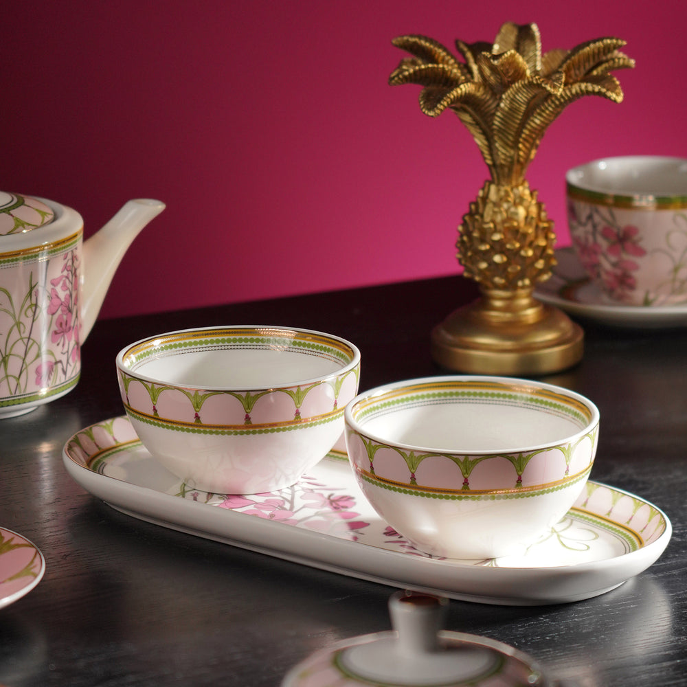 Set of 3 Pink Tuileries Print Platter & Bowls
