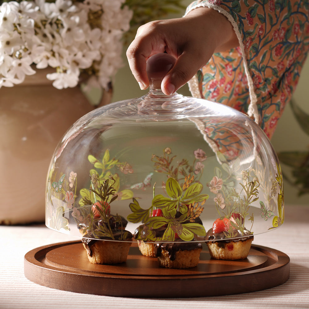 Clear Painted Cloche with Wooden Base