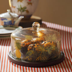 Clear Glass Printed Cloche with Wooden Base
