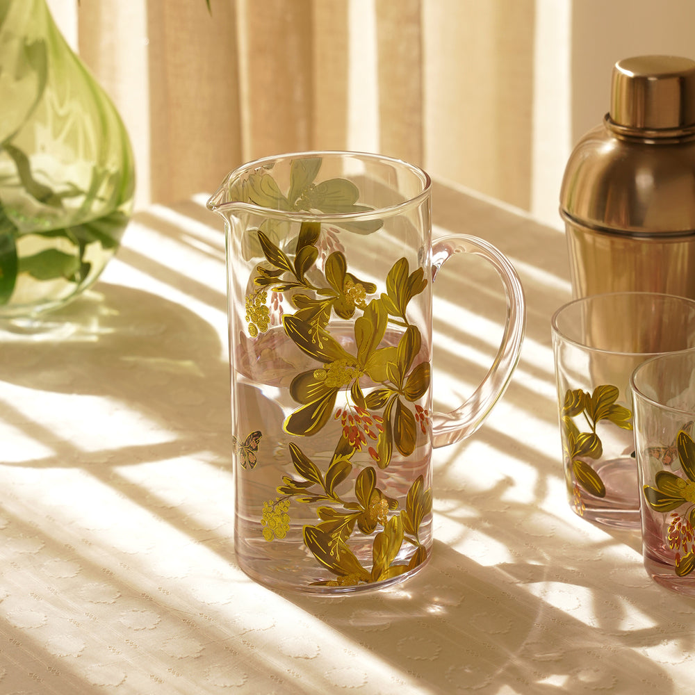 Old Rose Floral Glass Jug